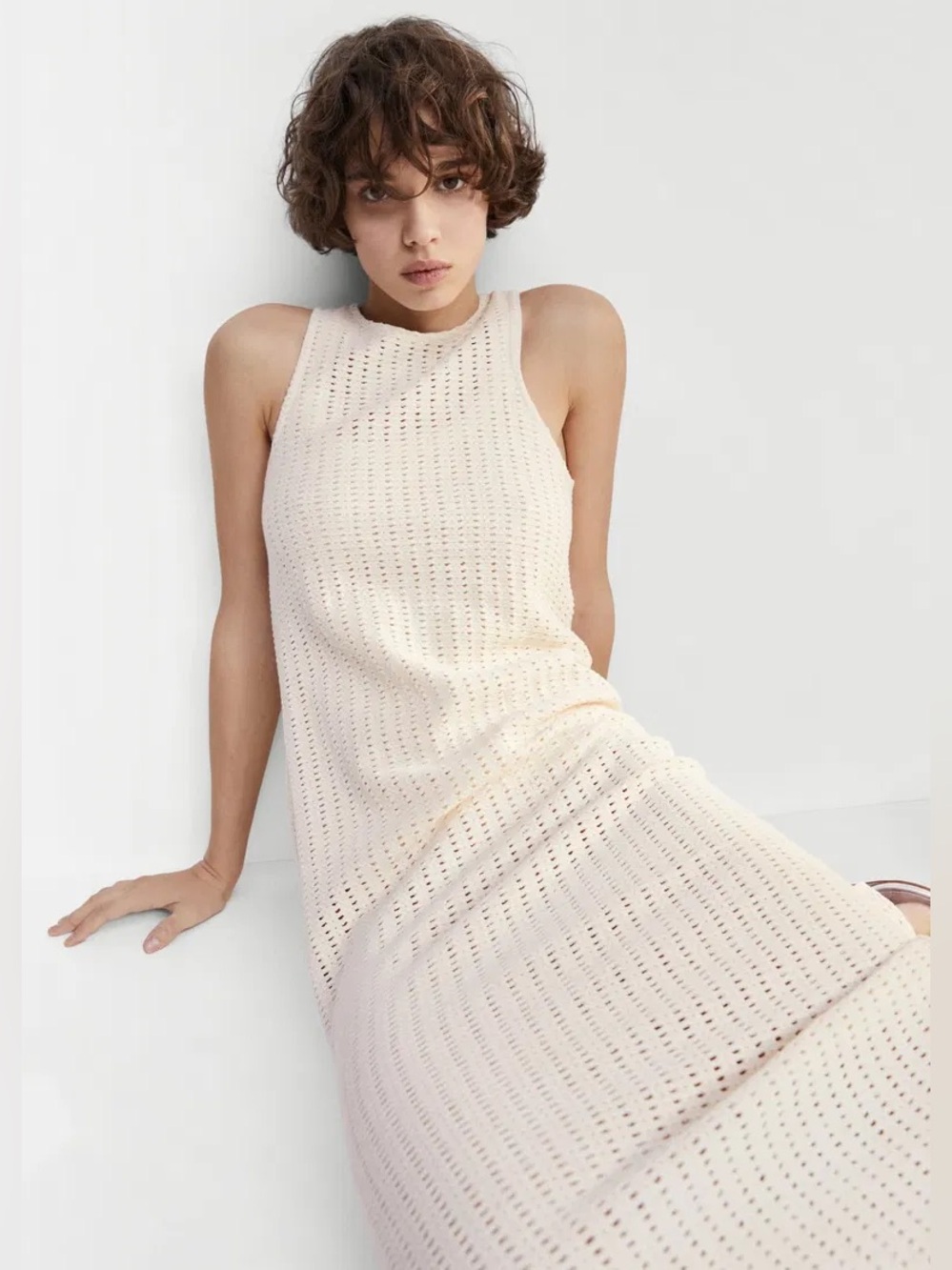 Mango crochet sleeveless shift maxi dress